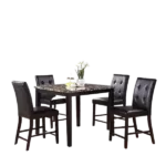 Modern Brown Finish 5pc Dining Set SquareTable With Faux Marble Table Top And 4 Cushions Chairs For Dining Room