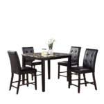 Modern Brown Finish 5pc Dining Set SquareTable With Faux Marble Table Top And 4 Cushions Chairs For Dining Room