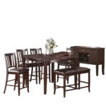 Modern Brown Finish 6pc Dining Set SquareTable With Butterfly Leaf And 4 Cushions Chairs 1 Bench of Rubberwood For Dining Room