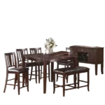 Modern Brown Finish 6pc Dining Set SquareTable With Butterfly Leaf And 4 Cushions Chairs 1 Bench of Rubberwood For Dining Room