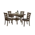 Modern Brown 5pc Dining Set Rectangular Table With Self-Storing Extension Leaf and 4 Wooden Chairs For Dining Room
