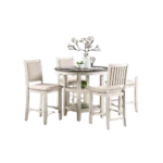 Modern White and Brown 5pc Dining Set Round Table With Built-in Shelves and 4 Wooden Chairs For Dining Room