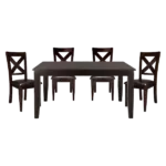Modern Brown 5pc Dining Set Rectangular Table with Self-Storing Leaf And 4 Side Chairs For Dining Room