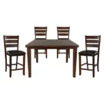 Modern Dark Oak Finish 5pc Dining Set Rectangular Table With Self-Storing Extension Leaf and 4 Upholstered Chairs For Dining Room