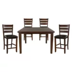 Modern Dark Oak Finish 5pc Dining Set Rectangular Table With Self-Storing Extension Leaf and 4 Upholstered Chairs For Dining Room