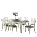 Modern Antique White 7pc Dining Set Rectangular Table with 6 Drawers and 6 Upholstered Chairs For Dining Room