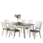 Modern Antique White 7pc Dining Set Rectangular Table with 6 Drawers and 6 Upholstered Chairs For Dining Room