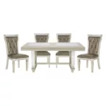 Modern Champagne Finish 5pc Dining Set Rectangular Table With Leaf Glass 4 Side Chairs For Dining Room