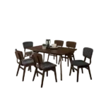 Modern Walnut Finish 7pc Dining Set Rectangular Dining Table of Solid Wood With 6 Padded Seat Chairs For Dining Room