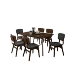 Modern Walnut Finish 7pc Dining Set Rectangular Dining Table of Solid Wood With 6 Padded Seat Chairs For Dining Room