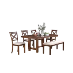 Modern Natural Brown Finish 6pc Dining Set Rectangular Table With 4 Chairs And 1 Bench of Solid Wood For Dining Room