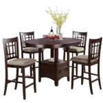 Modern Dark Rosy Brown Finish 5pc Dining Set Round Table With Leaf &Amp And 4 Chairs of Solid Wood For Dining Room