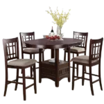 Modern Dark Rosy Brown Finish 5pc Dining Set Round Table With Leaf &Amp And 4 Chairs of Solid Wood For Dining Room