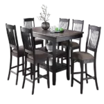 Modern Dark Coffee 7pc Dining Set Rectangular Table with 2  Shelfs and 6 Fabric Upholstered Chairs For Dining Room