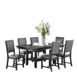 Modern Grey Finish 7pc Dining Set Rectangular Table With Shelf And 6  Fabric Upholstered Chairs For Dining Room