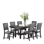 Modern Grey Finish 7pc Dining Set Rectangular Table With Shelf And 6  Fabric Upholstered Chairs For Dining Room