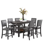 Modern Grey Finish 7pc Dining Set Rectangular Table With Shelf And 6  Fabric Upholstered Chairs For Dining Room