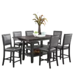 Modern Grey Finish 7pc Dining Set Rectangular Table With Shelf And 6  Fabric Upholstered Chairs For Dining Room