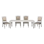Modern Silver Finish 5pc Dining Set Rectangular Table 4 Crystal Button Tufted Chairs For Dining Room