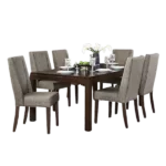 Modern Dark Brown 7pc Dining set Rectangular Table with Extension Leaf and 6  Upholstered Chairs For Dining Room