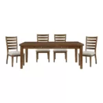 Modern Rustic Oak Finish 5pc Dining Set Rectangular Drawers Table and 4 Ladder Back Chairs For Dining Room