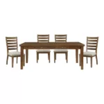 Modern Rustic Oak Finish 5pc Dining Set Rectangular Drawers Table and 4 Ladder Back Chairs For Dining Room