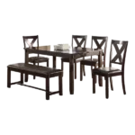 Modern Espresso 6pc Dining Set Rectangular Table With 4 Upholstered Chairs and A Bench Rubberwood For Dining Room