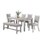 Modern Gray 6pc Dining Set Rectangular Table With 4 Cushion Seats Chairs And Bench For Dining Room