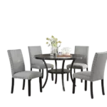 Modern Classic 5pc Dining Set Rectangular Table With Storage Shelve And 4 Gray Fabric Nail heads Trim Chairs For Dining Room