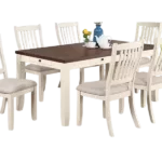 Modern White 7 Piece Dining Set Rectangular Wooden Table With Drawers And 6 Upholstered Chairs For Dining Room
