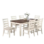 Modern White 7pc Dining Set Rectangular Table With Drawers 6 Side Chairs of Rubberwood For Dining Room