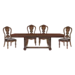 Modern Dark Oak 5pc Dining set Rectangular Table With Extension Leaf and 4 Side Chairs  of Wood For Dining Room