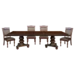 Modern Brown Cherry 5pc Dining Set Rectangular Table With Leaf and 4 Upholstered Side Chairs For Dining Room