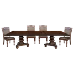 Modern Brown Cherry 5pc Dining Set Rectangular Table With Leaf and 4 Upholstered Side Chairs For Dining Room