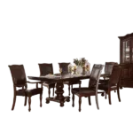 Modern Brown Cherry 7pc Dining Set Rectangular Table With Leaf 2 Armchairs and 4 Side Upholstered Chairs For Dining Room
