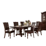 Modern Brown Cherry 7pc Dining Set Rectangular Table With Leaf 2 Armchairs and 4 Side Upholstered Chairs For Dining Room