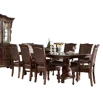 Modern Brown Cherry 9pc Dining Set Rectangular Table With Leaf 2 Armchairs and 6 Side Upholstered Chairs For Dining Room