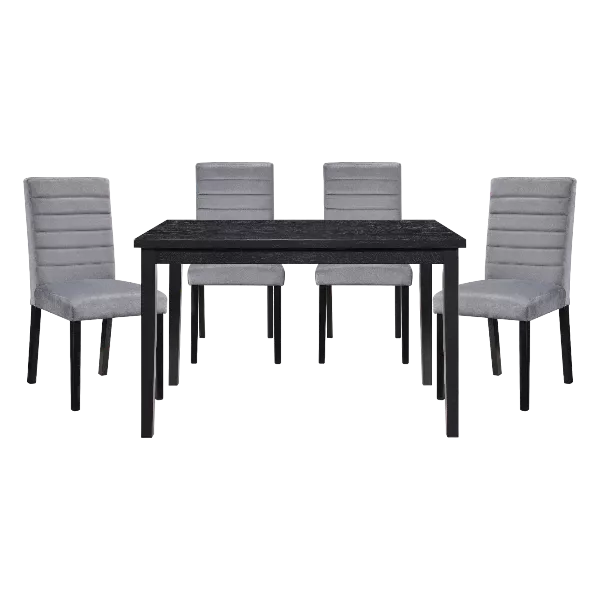 Modern Black 5pc Dining Set Rectacngular Table With 4 Gray Velvet Side Chairs of Wood For Dining Room