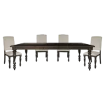 Modern Brown 5 Piece Dining Set Rectangular Wooden Table With 4 Beige Upholstered Chairs of  Nail head Trim For Dining Room