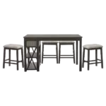 Modern Gray 5 Piece Dining Set Rectangular Wooden Table with 4 Stools Upholstered Cushion Seats Drawers And Shelves For Dining Room