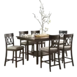 Modern Dark Brown 7 Piece Dining Set Rectangular Table of Lower Display Shelf With 6 Upholstery Chair For Dining Room