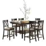 Modern Dark Brown 7 Piece Dining Set Rectangular Table of Lower Display Shelf With 6 Upholstery Chair For Dining Room