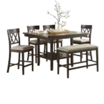 Modern Dark Brown 5 Piece Dining Set Rectangular Dining Table of Lower Display Shelf and 4 Chair 1 Bench of Faux leather For Dining Room