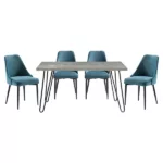 Modern Sleek Design 5pc Dining Set Table and 4x Side Chairs Blue Velvet Casual Metal Frame Stylish Dining Furniture