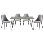 Modern 5pc Dining Set Rectangular Dining Table With 4 Gray Velvet  Chairs of Metal Frame For Dining Room