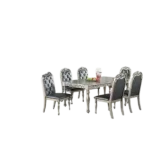 Traditional Formal Silver / Grey Finish 7pc Dining Set Table w 6x Side Chairs Rubber wood Intricate Design Tufted back Cushion Seat Dining Room Furniture