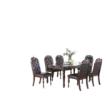 Modern Brown 7pc Dining Set Rectangular Dining Table With 6 Cushion Seat Chairs Rubber Wood For Dining Room