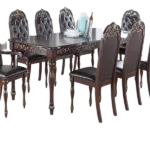 Modern Brown 9pc Dining Set Rectangular Dining Table With 2 Arm Chairs And 6 Side Chairs of Cushion Seat Rubber Wood  Dining Room