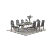 Modern Silver+Grey 9pc Dining Set Rectangular Dining Table With 2 Arm Chairs And 6 Side Chairs of Cushion Seat Rubber Wood  Dining Room