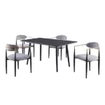 Modern 5pc Rectangular Dining Set Black Sintered Stone Table and 4 Gray Fabric Chairs For Dining Room